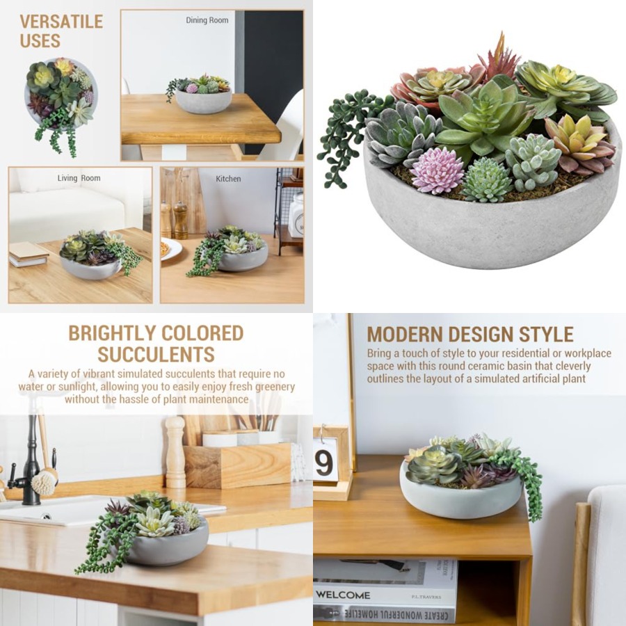 Succulent Arrangement Mini - 8 Inch Round Modern Artificial Succulent
