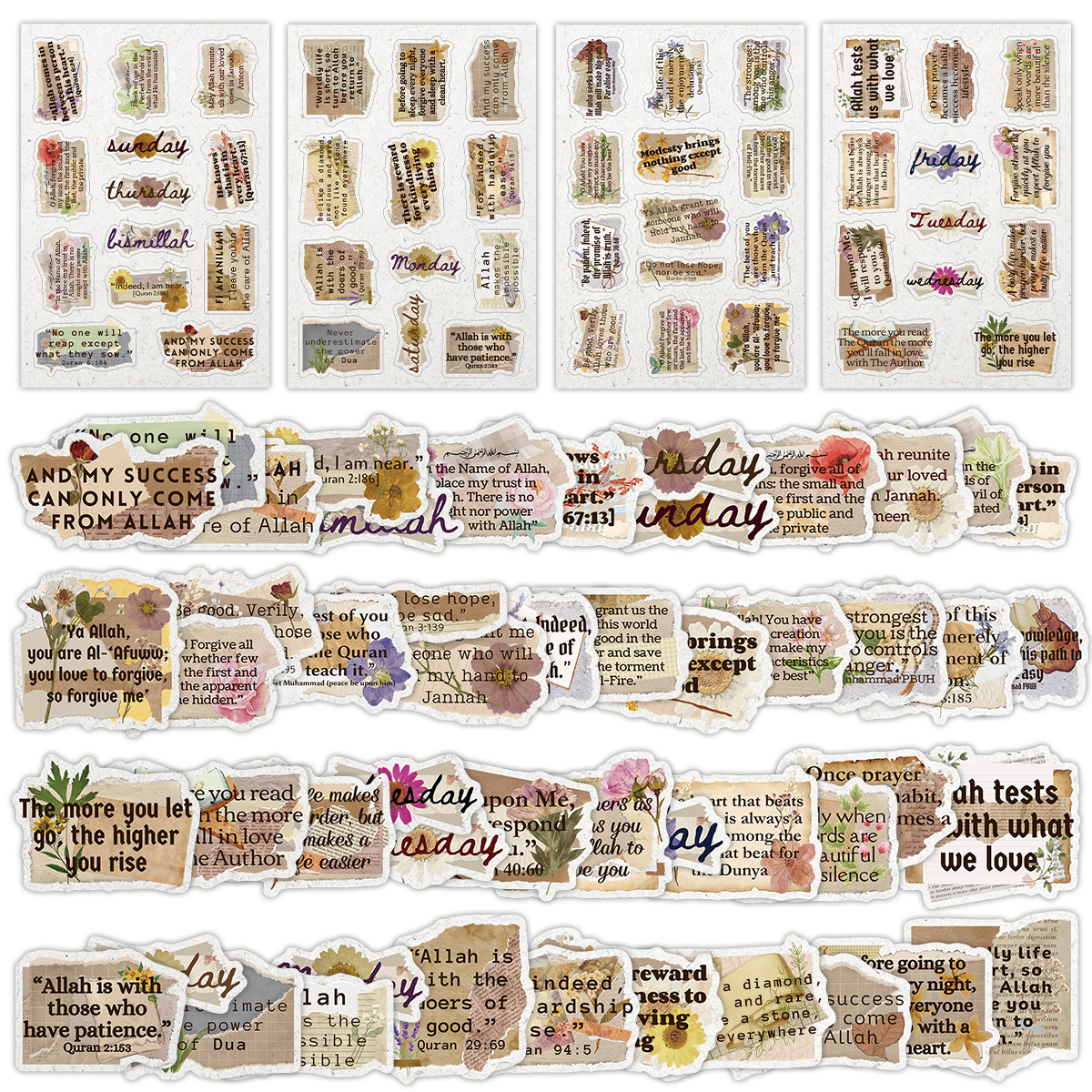 Planned Parenthood - 4sheets-50stickers Quranic Phrase Stickers,Vintage Quotes Floral