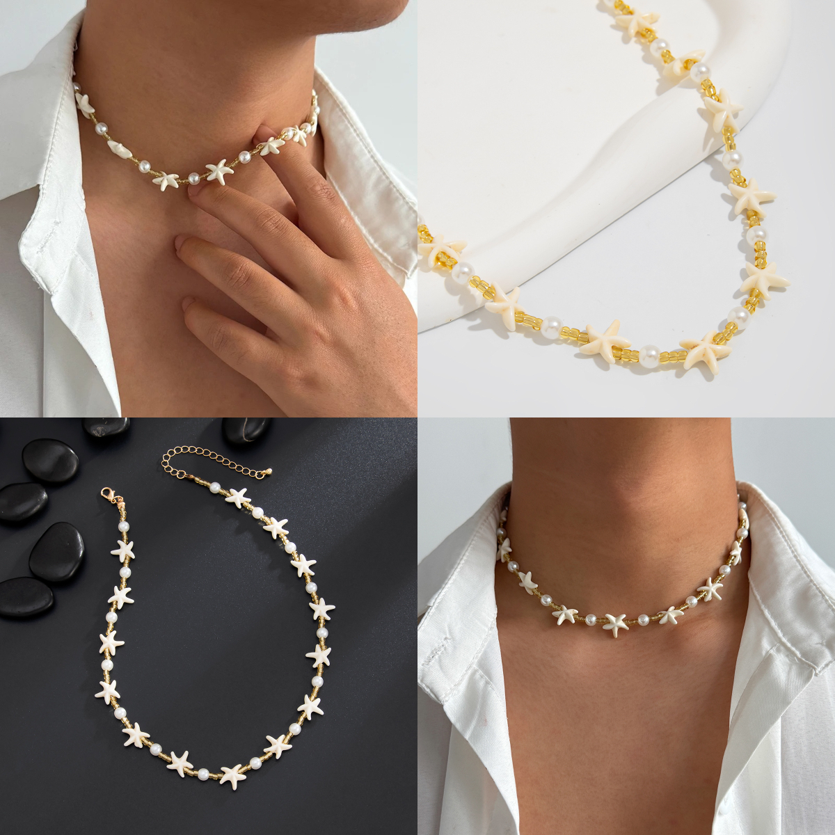 String Of Pearls Plant - Boho Starfish Imitation Pearl Choker Necklace